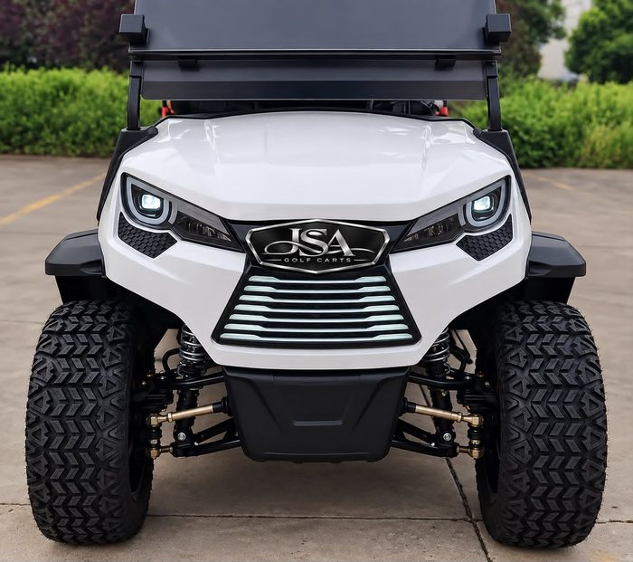 White JSA lifted golf cart